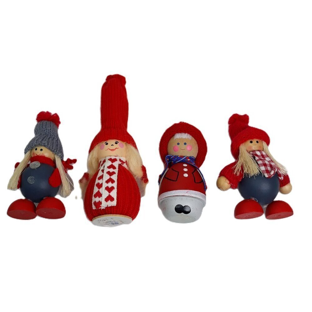 4-Tomte Figurines, Original Ljungstroms of Sweden Handmade Wooden Figures